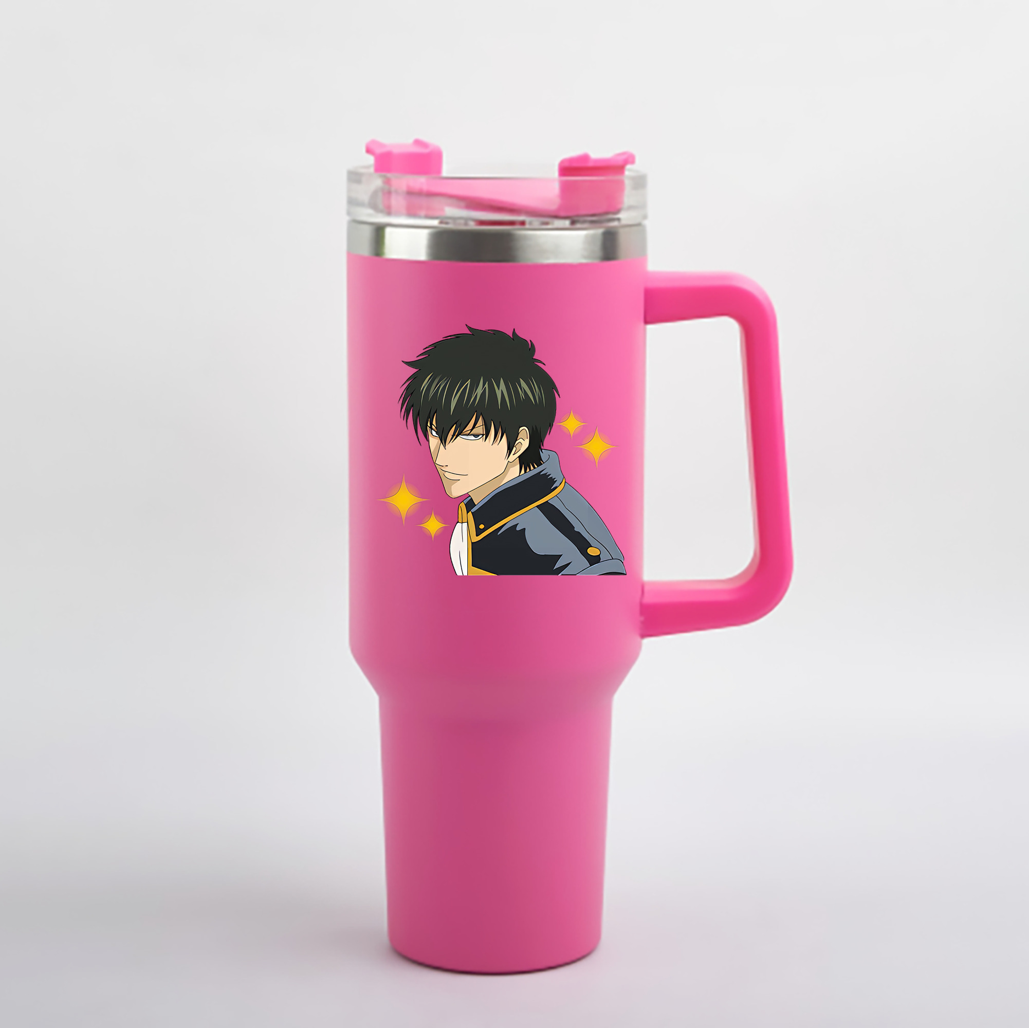 （画像用） ぎんたま 坂田銀時（さかたぎんとき） 神楽 志村新八（しむら しんぱち） GINTAMA Sakata Gintoki Kagura Shimura Shinpachi 1200mL車用タンブラー - クリスタルステッカー（プラスチックストロー付き）